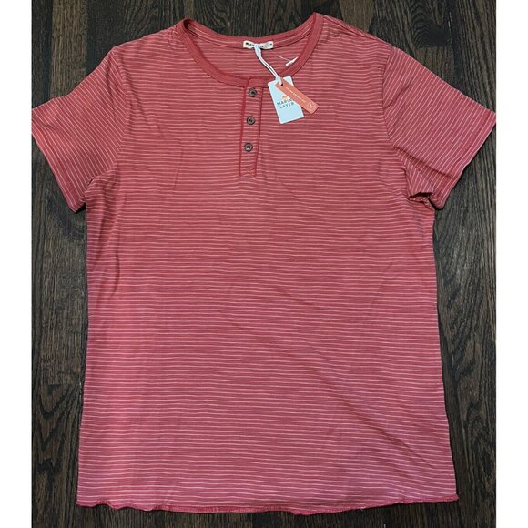 NWT Marine Layer SS Slub Henley Striped Tee Shirt Baked Apple Red Mens Sz M - Picture 1 of 8